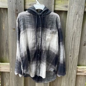 American Eagle Super Soft Gray Hooded Flannel Shirt